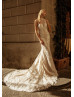 Halter Neck Ivory Lace Tulle Wedding Dress With Detachable Sleeve